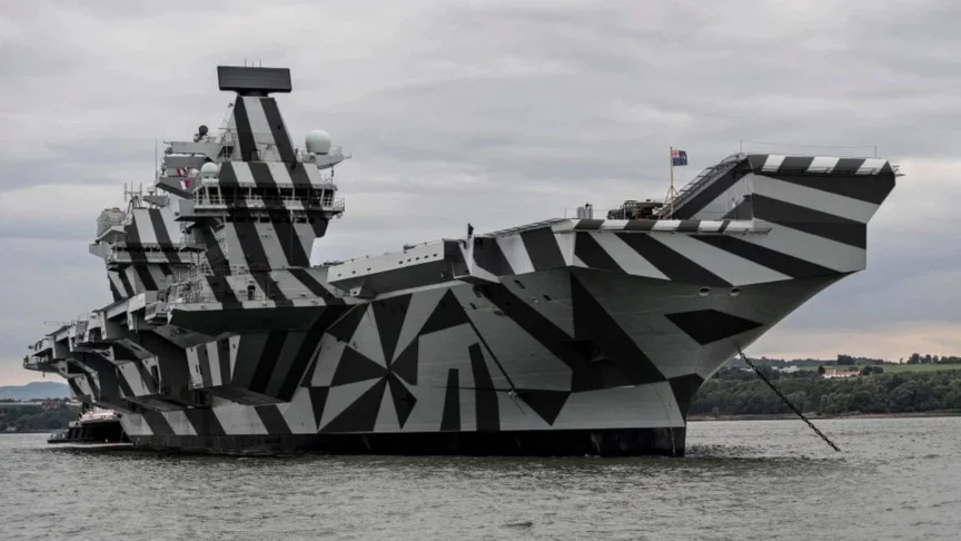 Archival dazzle camouflage on a ship hull